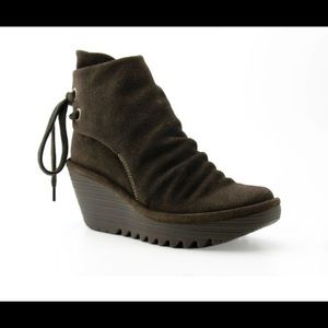 Fly London | Yama Sludge Suede Wedge Booties | Size 39